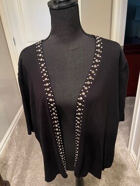 Peter Nygard Black Open-Front Cardigan with Silver Stud Detail